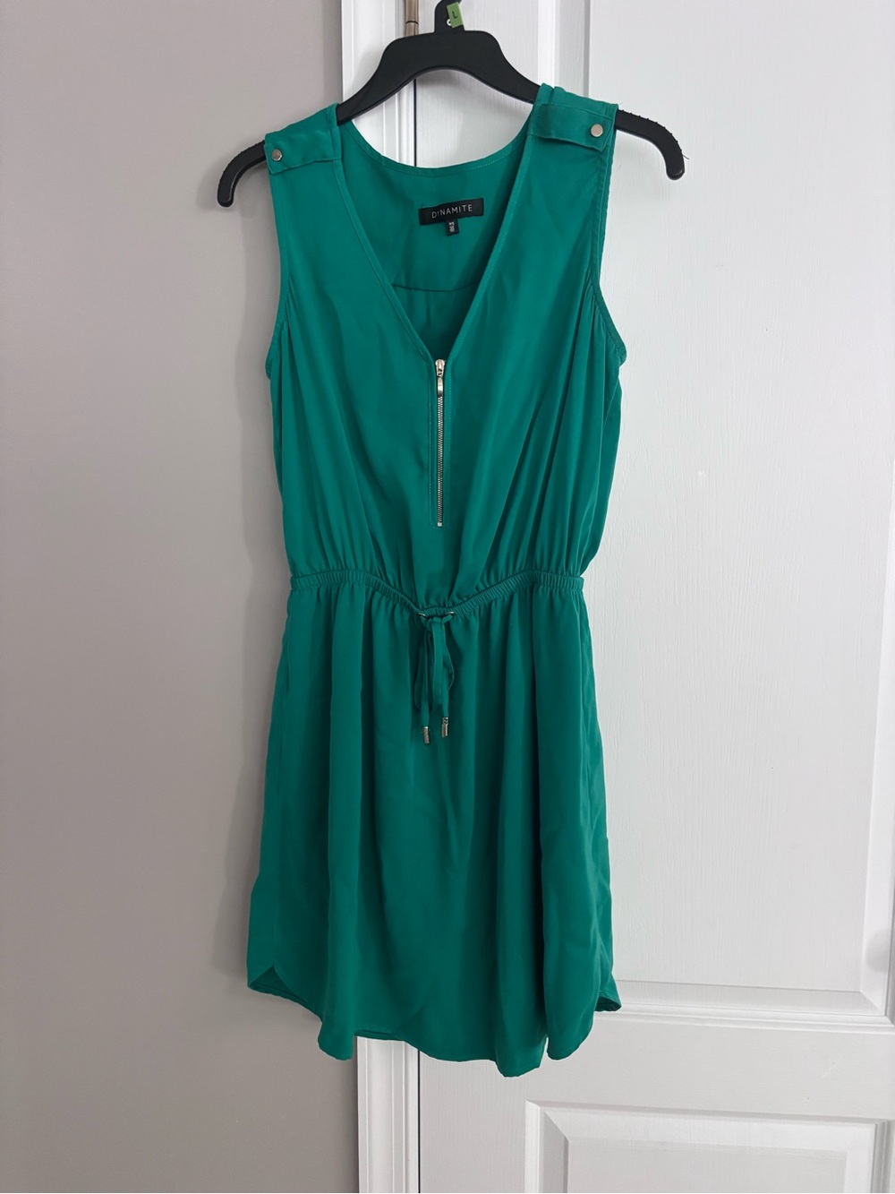 Dynamite Teal Sleeveless Zip-Front Drawstring Dress